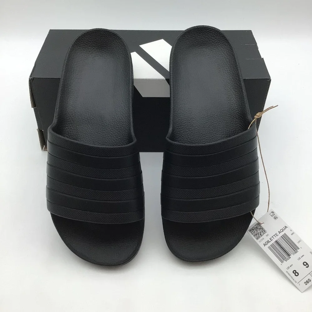 Adidas Adilette‎ Aqua Slides Mens Size 8 Core Black Slide Sandals F35550 NEW